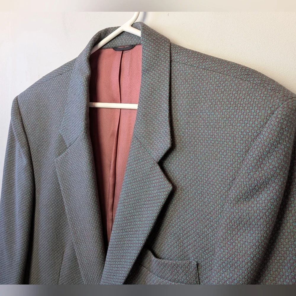 Men Vintage Blazer 100% Wool Size 40 Reg Made In Canada Blue Purple Green Colors - Picture 2 of 13